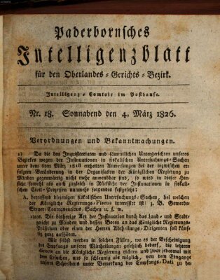 Paderbornsches Intelligenzblatt Samstag 4. März 1826