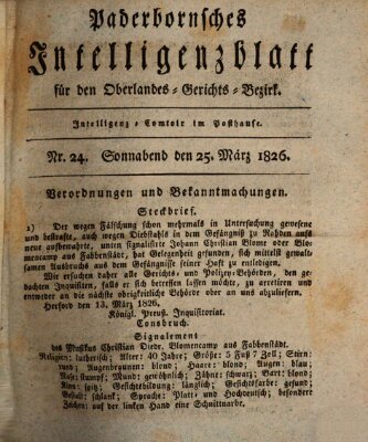 Paderbornsches Intelligenzblatt Samstag 25. März 1826