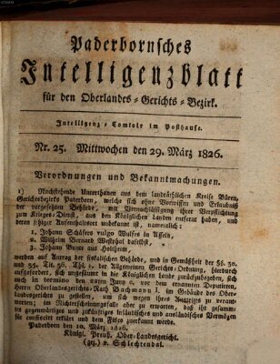 Paderbornsches Intelligenzblatt Mittwoch 29. März 1826