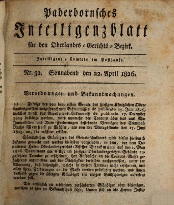 Paderbornsches Intelligenzblatt Samstag 22. April 1826