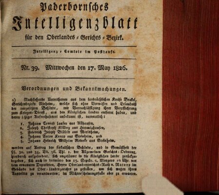 Paderbornsches Intelligenzblatt Mittwoch 17. Mai 1826