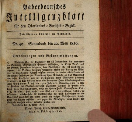 Paderbornsches Intelligenzblatt Samstag 20. Mai 1826