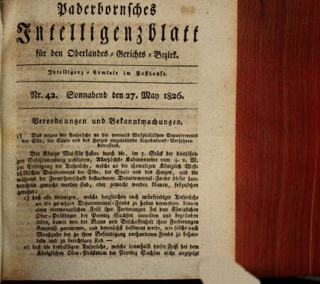 Paderbornsches Intelligenzblatt Samstag 27. Mai 1826