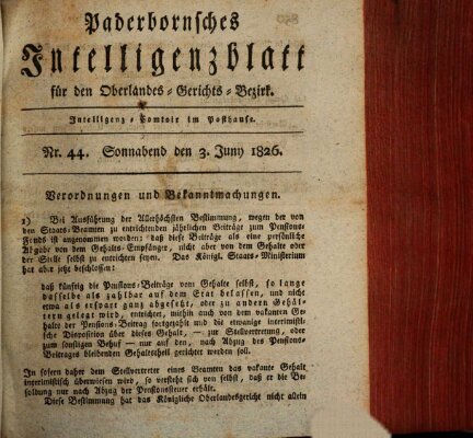 Paderbornsches Intelligenzblatt Samstag 3. Juni 1826