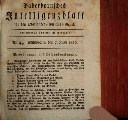 Paderbornsches Intelligenzblatt Mittwoch 7. Juni 1826