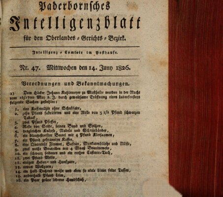 Paderbornsches Intelligenzblatt Mittwoch 14. Juni 1826