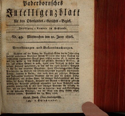 Paderbornsches Intelligenzblatt Mittwoch 21. Juni 1826