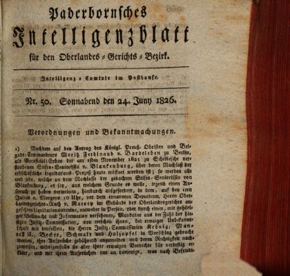 Paderbornsches Intelligenzblatt Samstag 24. Juni 1826