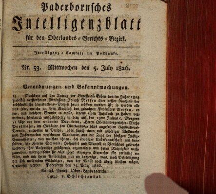 Paderbornsches Intelligenzblatt Mittwoch 5. Juli 1826