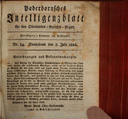 Paderbornsches Intelligenzblatt Samstag 8. Juli 1826