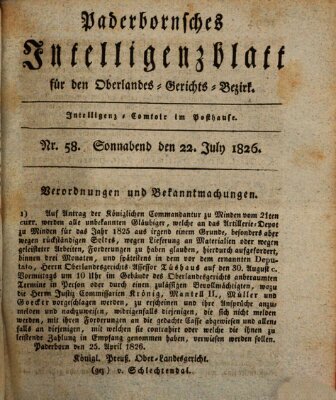 Paderbornsches Intelligenzblatt Samstag 22. Juli 1826