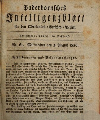 Paderbornsches Intelligenzblatt Mittwoch 2. August 1826