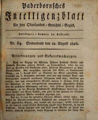 Paderbornsches Intelligenzblatt Samstag 12. August 1826