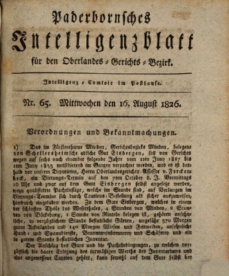 Paderbornsches Intelligenzblatt Mittwoch 16. August 1826