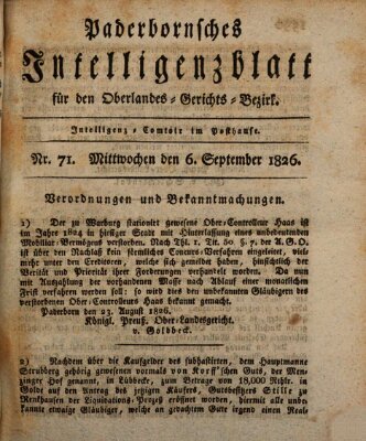 Paderbornsches Intelligenzblatt Mittwoch 6. September 1826