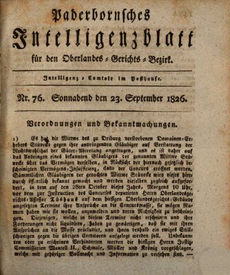 Paderbornsches Intelligenzblatt Samstag 23. September 1826