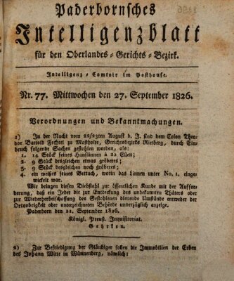 Paderbornsches Intelligenzblatt Mittwoch 27. September 1826