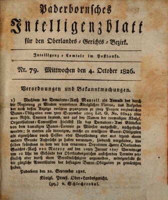 Paderbornsches Intelligenzblatt Mittwoch 4. Oktober 1826