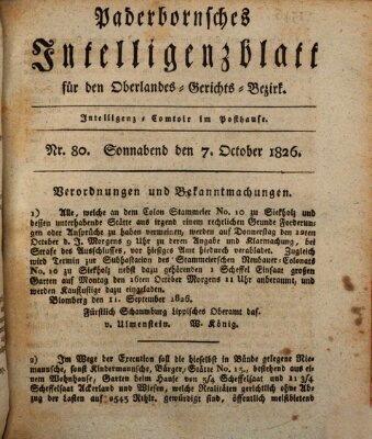 Paderbornsches Intelligenzblatt Samstag 7. Oktober 1826