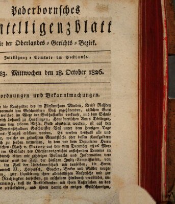 Paderbornsches Intelligenzblatt Mittwoch 18. Oktober 1826