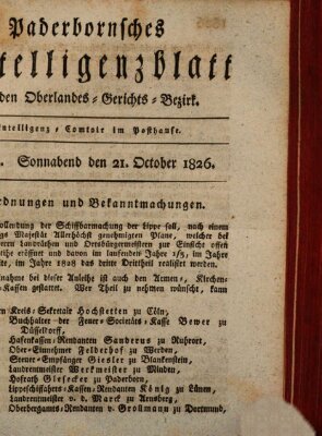 Paderbornsches Intelligenzblatt Samstag 21. Oktober 1826