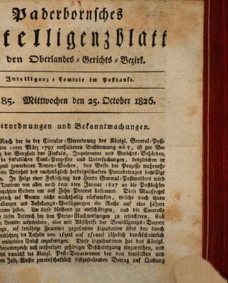 Paderbornsches Intelligenzblatt Mittwoch 25. Oktober 1826