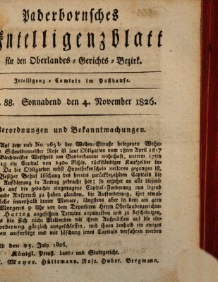 Paderbornsches Intelligenzblatt Samstag 4. November 1826