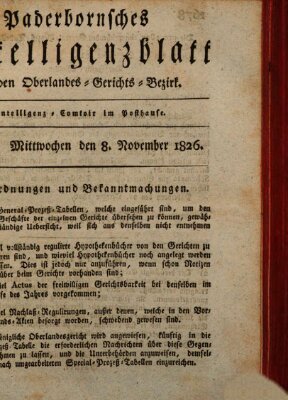 Paderbornsches Intelligenzblatt Mittwoch 8. November 1826