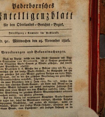 Paderbornsches Intelligenzblatt Mittwoch 15. November 1826