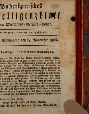 Paderbornsches Intelligenzblatt Samstag 18. November 1826