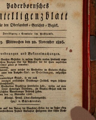 Paderbornsches Intelligenzblatt Mittwoch 22. November 1826