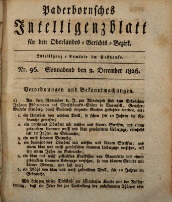 Paderbornsches Intelligenzblatt Samstag 2. Dezember 1826