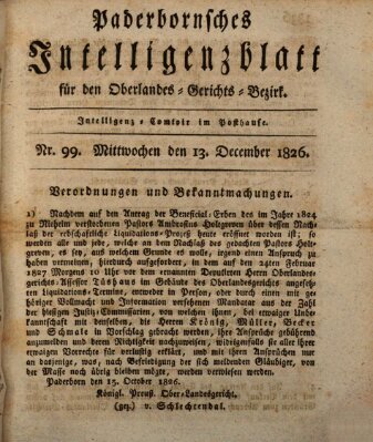 Paderbornsches Intelligenzblatt Mittwoch 13. Dezember 1826