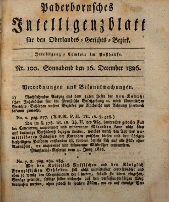 Paderbornsches Intelligenzblatt Samstag 16. Dezember 1826