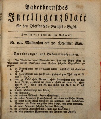 Paderbornsches Intelligenzblatt Mittwoch 20. Dezember 1826