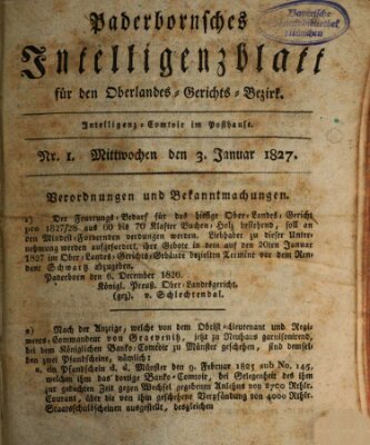 Paderbornsches Intelligenzblatt Mittwoch 3. Januar 1827