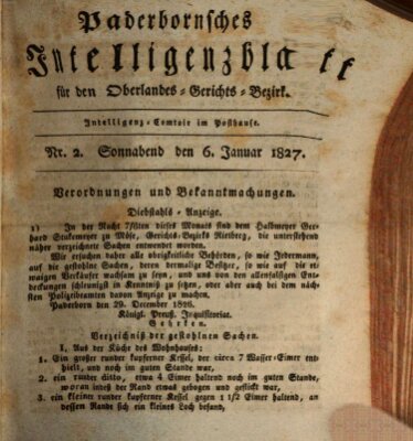 Paderbornsches Intelligenzblatt Samstag 6. Januar 1827