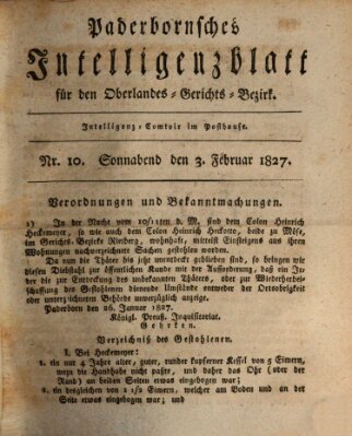 Paderbornsches Intelligenzblatt Samstag 3. Februar 1827