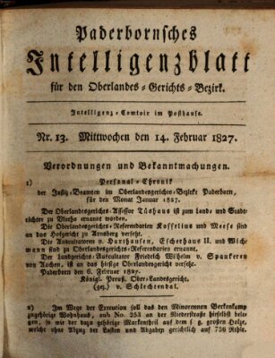 Paderbornsches Intelligenzblatt Mittwoch 14. Februar 1827