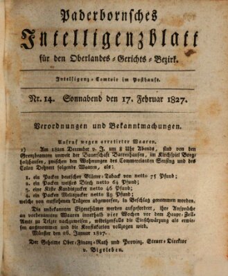 Paderbornsches Intelligenzblatt Samstag 17. Februar 1827