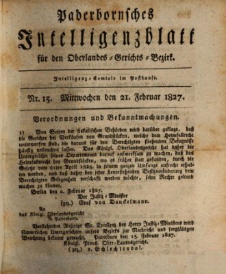 Paderbornsches Intelligenzblatt Mittwoch 21. Februar 1827