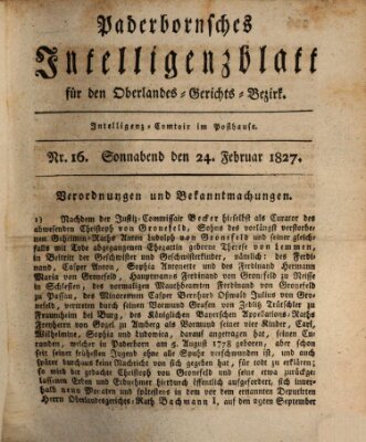 Paderbornsches Intelligenzblatt Samstag 24. Februar 1827