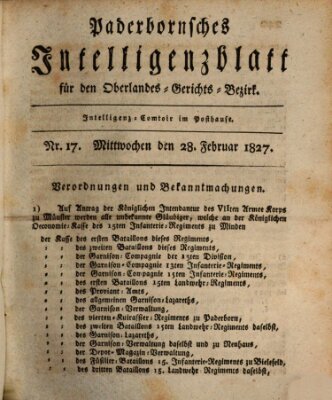 Paderbornsches Intelligenzblatt Mittwoch 28. Februar 1827