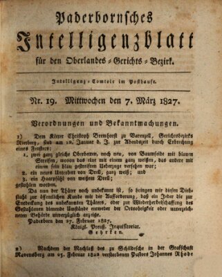 Paderbornsches Intelligenzblatt Mittwoch 7. März 1827