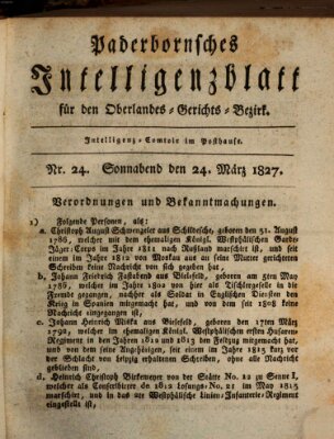 Paderbornsches Intelligenzblatt Samstag 24. März 1827