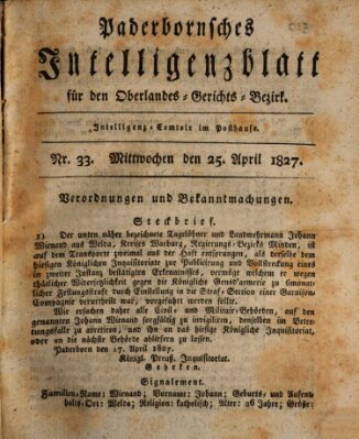 Paderbornsches Intelligenzblatt Mittwoch 25. April 1827