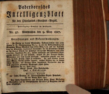 Paderbornsches Intelligenzblatt Mittwoch 9. Mai 1827