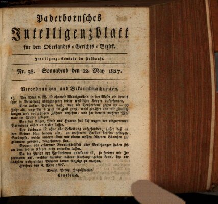 Paderbornsches Intelligenzblatt Samstag 12. Mai 1827