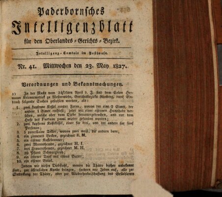 Paderbornsches Intelligenzblatt Mittwoch 23. Mai 1827