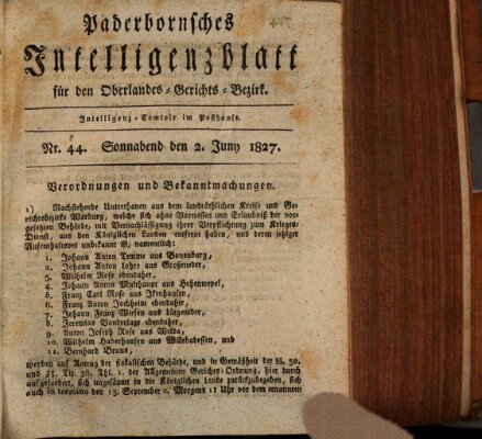 Paderbornsches Intelligenzblatt Samstag 2. Juni 1827